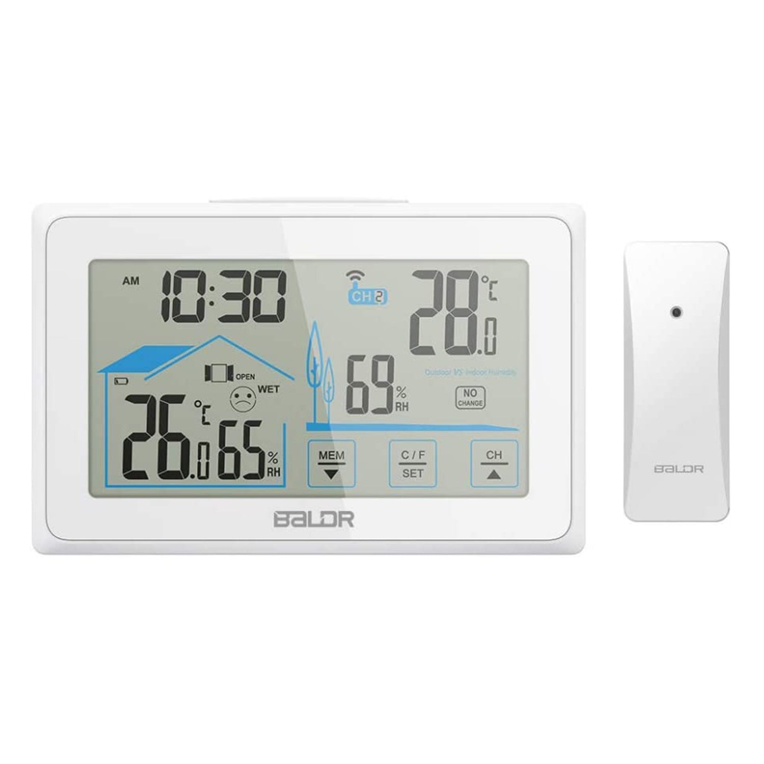 BALDR Wireless Weather Station, Digital Indoor Outdoor Thermometer  Hygrometer with Backlight LCD Display and External Sensor, Ideal for  Weather