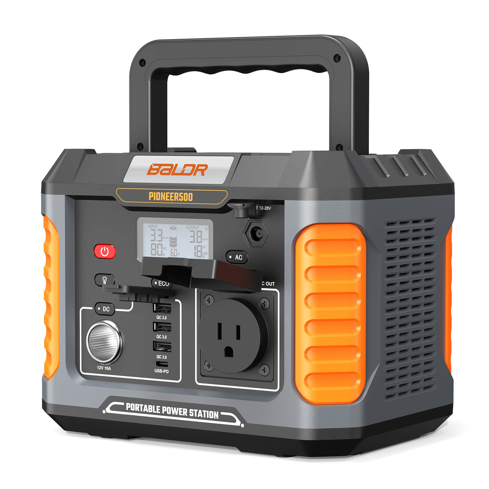 BALDR Portable Power Station, 500W Output, 288Wh Capacity, AC Outlet, USB Ports, Solar Charging Generator for Home Camping Emergency Use