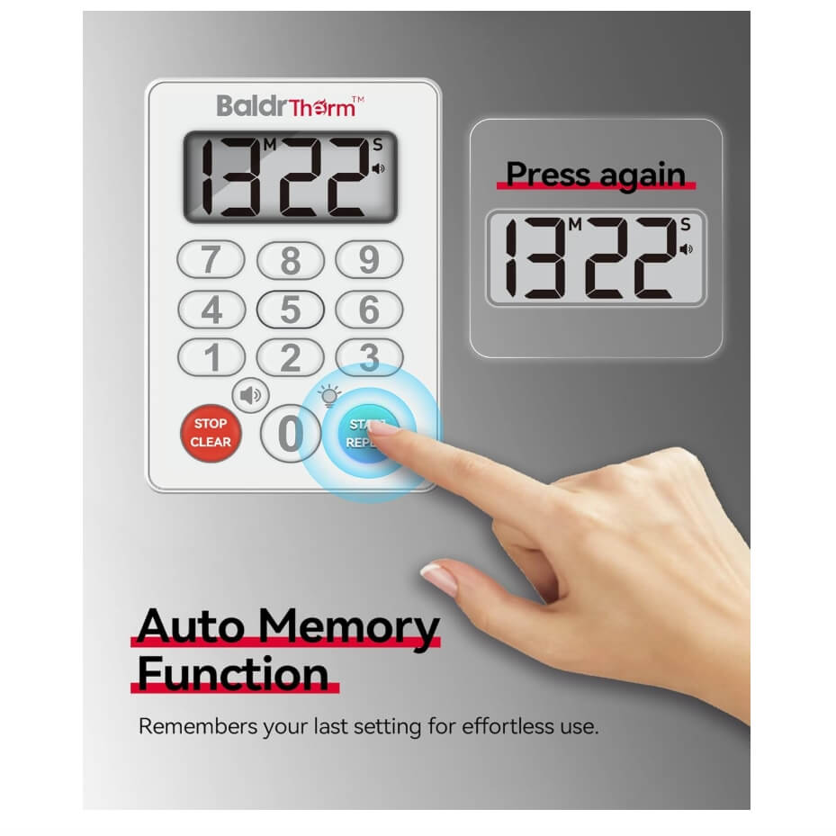 BaldrTherm Digital Kitchen Timer, Magnetic Waterproof Countdown Timer for Cooking, White