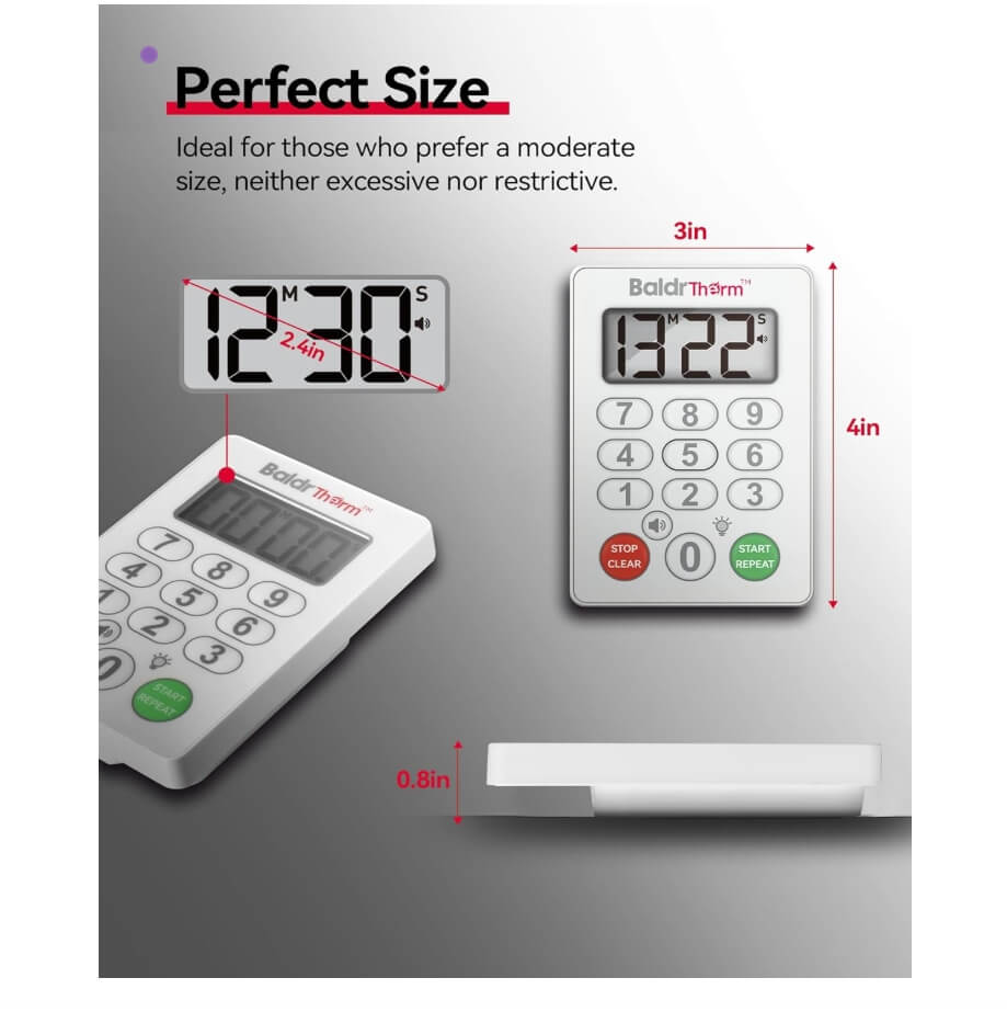 BaldrTherm Digital Kitchen Timer, Magnetic Waterproof Countdown Timer for Cooking, White