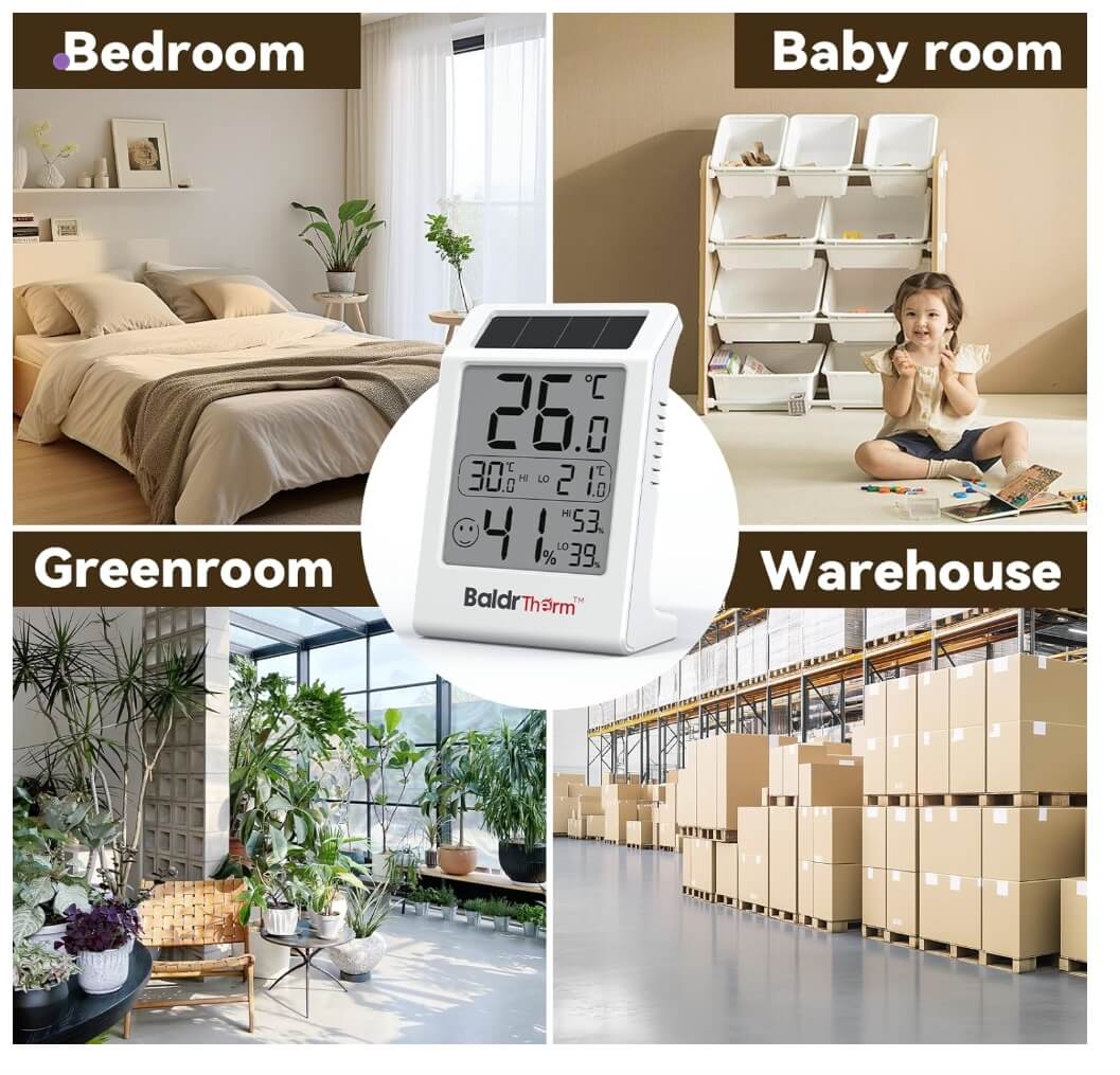 BaldrTherm Humidity Meter Room Thermometer, 3.2''Humidity Gauge for Baby Rooms, Home, Office, 1 Pack