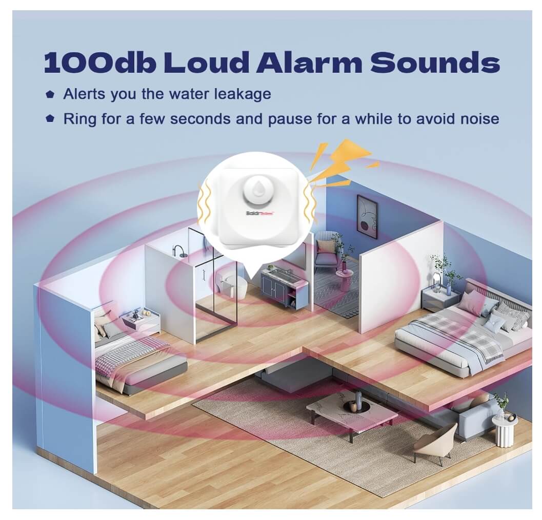BaldrTherm Water Leak Detector 3-Pack - 100dB Alarm with Smart Alerts for Home and Basement