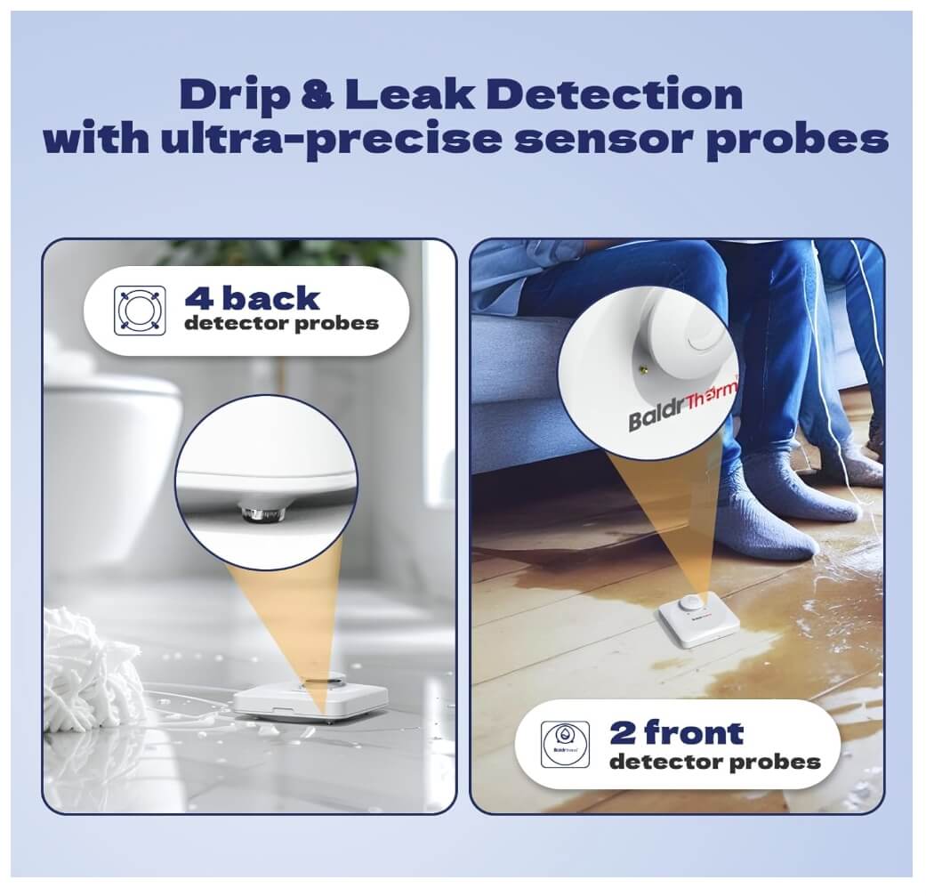 BaldrTherm Water Leak Detector 3-Pack - 100dB Alarm with Smart Alerts for Home and Basement