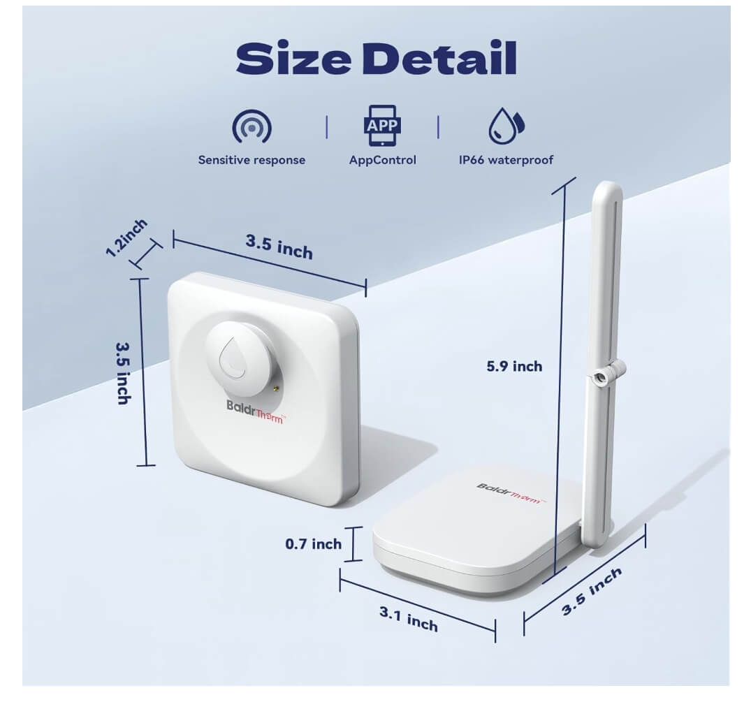 BaldrTherm Water Leak Detector 3-Pack - 100dB Alarm with Smart Alerts for Home and Basement