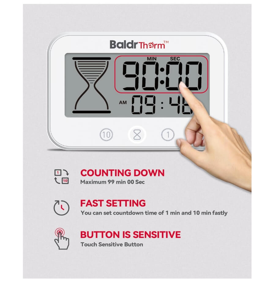 BaldrTherm Shower Clock, Works as a Countdown Timer, Real-time Clock, Hygrometer Thermometer. IP67 Waterproof Safe for Kitchen Bathroom Use. (White)
