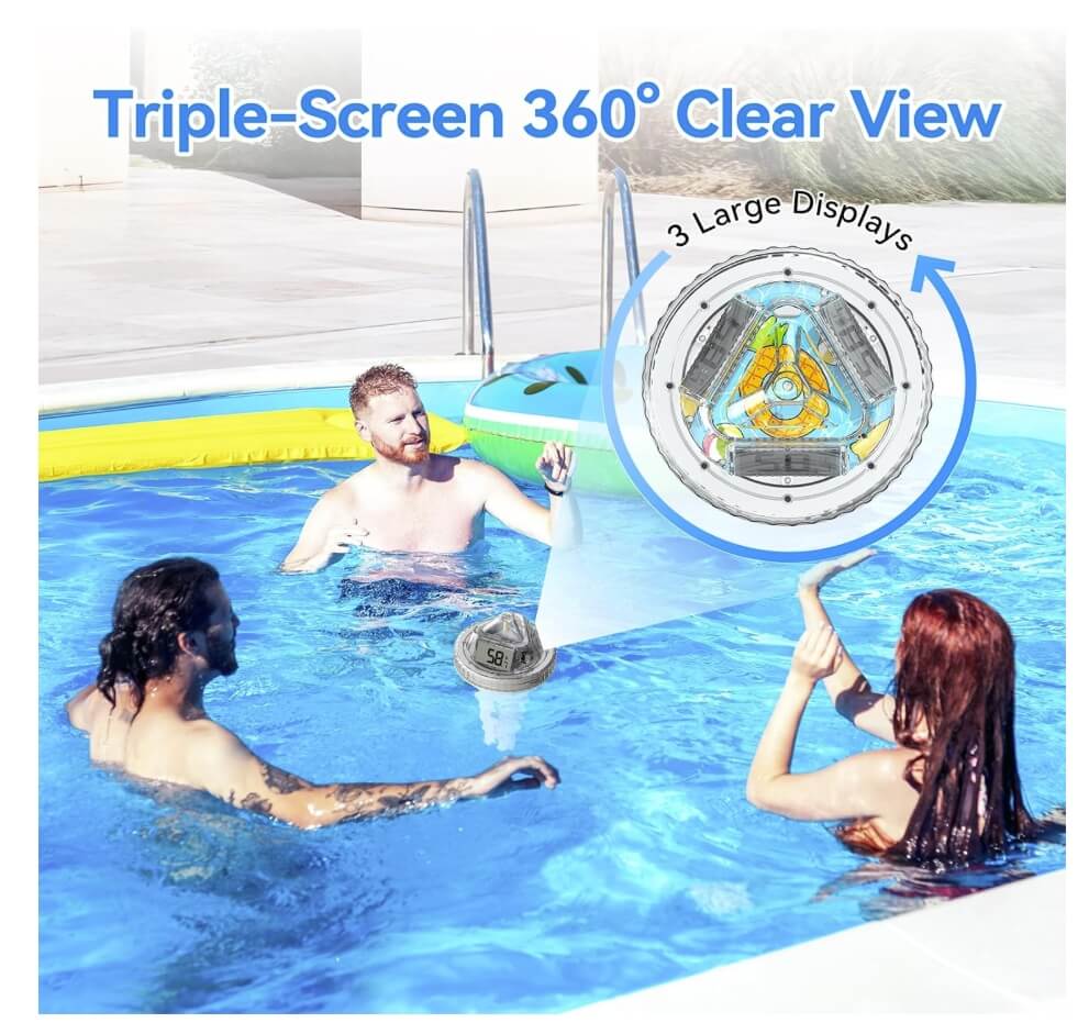 BaldrTherm Pool Thermometer Digital Floating Easy Read, Anti-Fog 360° Reading with Indoor Temperature Humidity Monitor