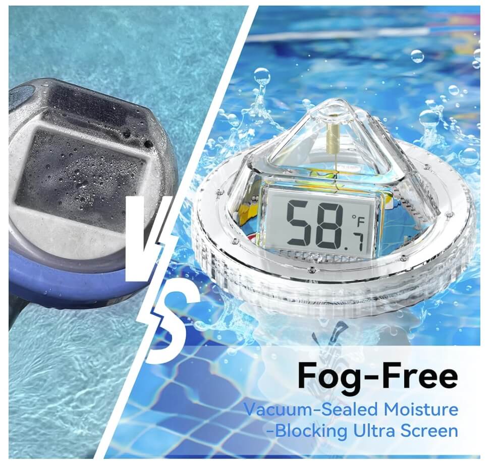 BaldrTherm Pool Thermometer Digital Floating Easy Read, Anti-Fog 360° Reading with Indoor Temperature Humidity Monitor
