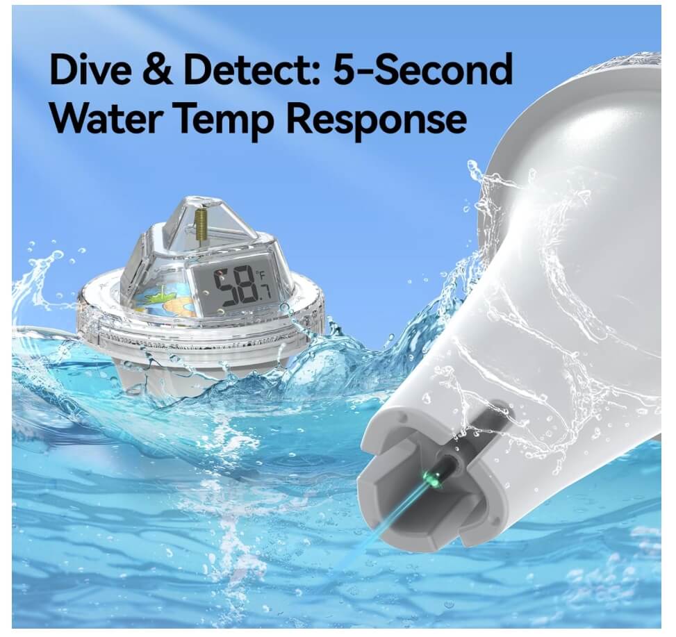 BaldrTherm Pool Thermometer Digital Floating Easy Read, Anti-Fog 360° Reading with Indoor Temperature Humidity Monitor