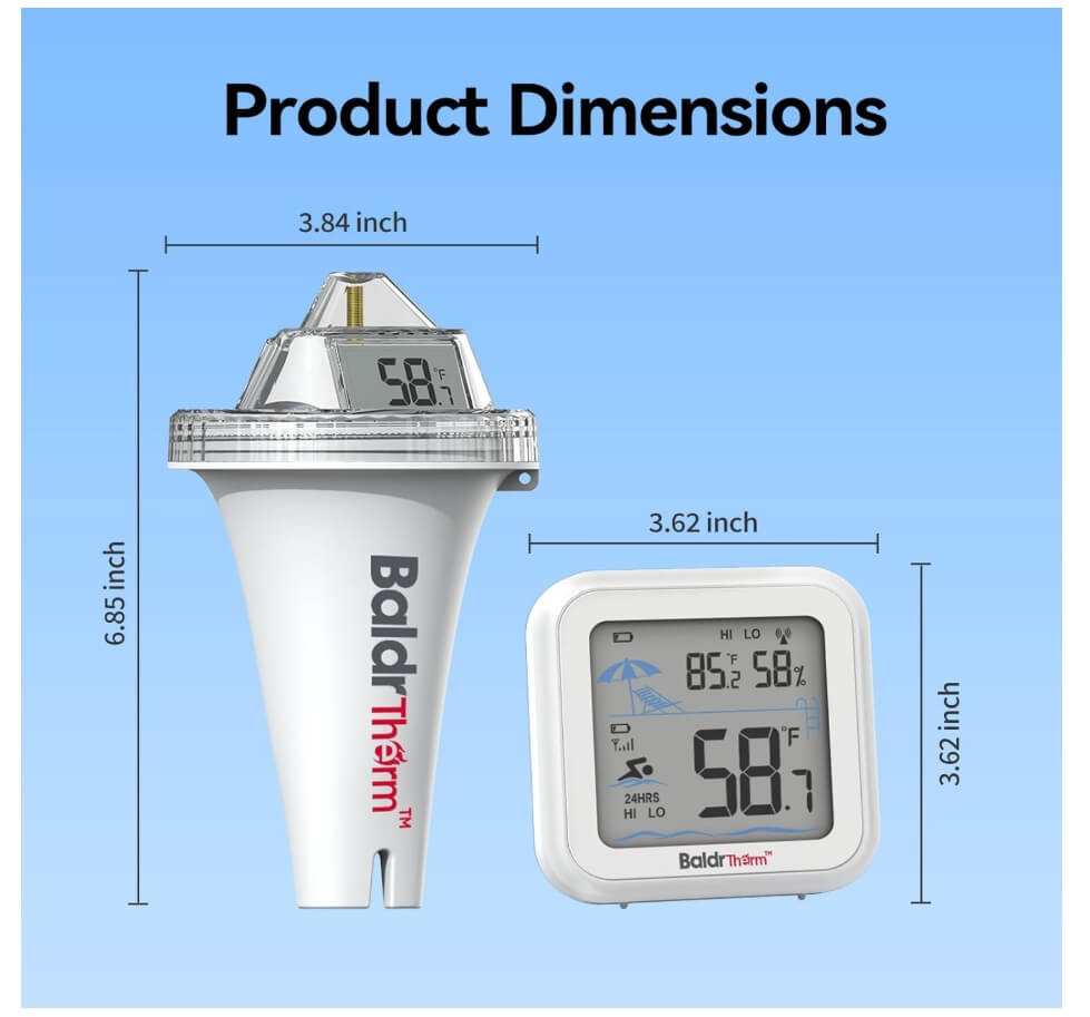 BaldrTherm Pool Thermometer Digital Floating Easy Read, Anti-Fog 360° Reading with Indoor Temperature Humidity Monitor