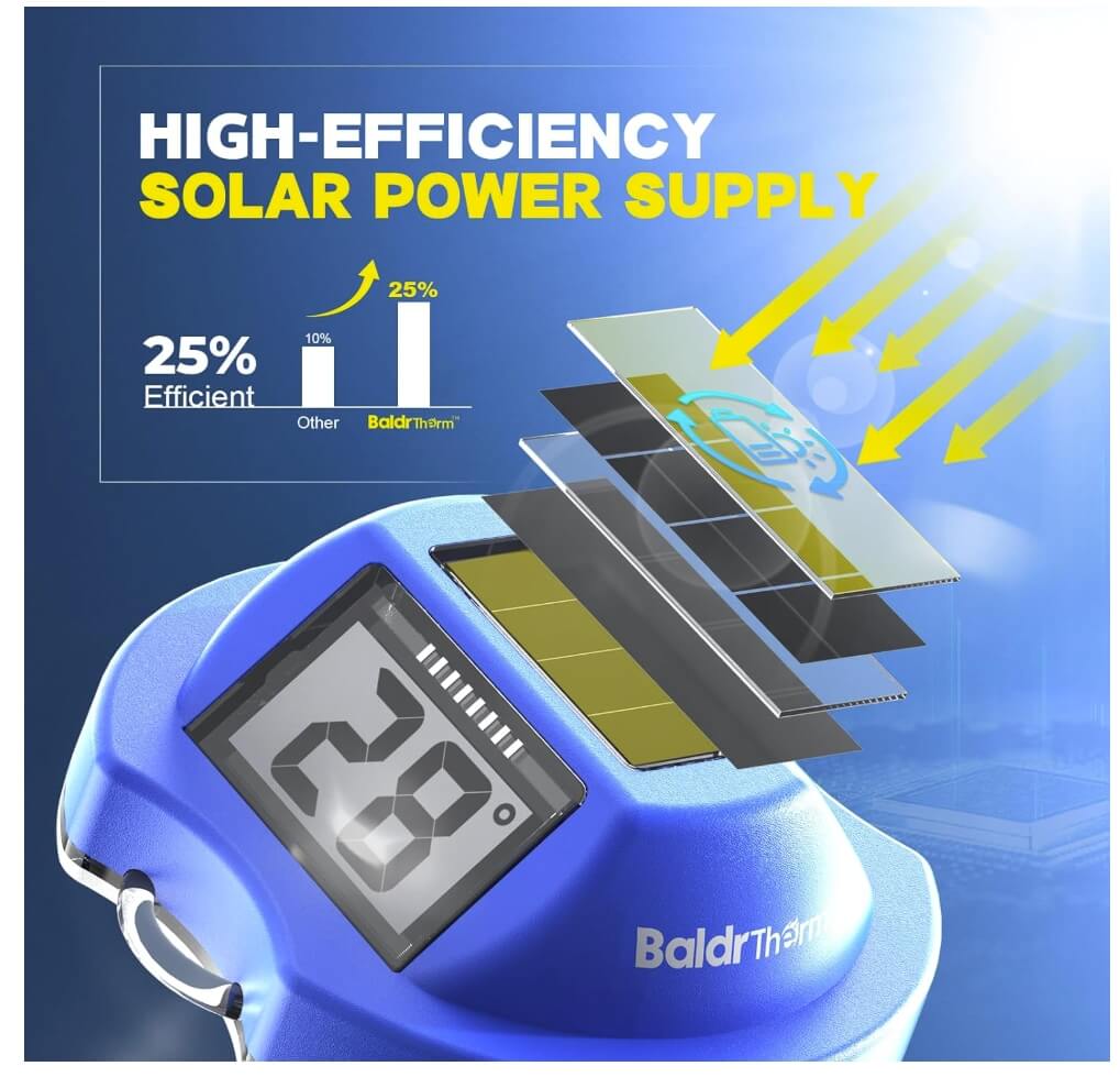 BaldrTherm Pool Thermometer Solar Digital Floating,With Double-Sided Display Screen for Swimming Pool, Blue
