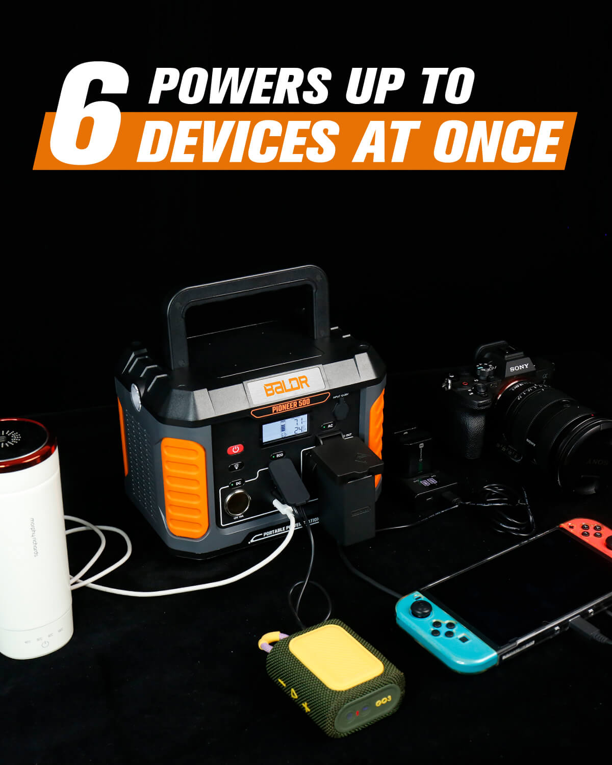 BALDR Portable Power Station, 500W Output, 288Wh Capacity, AC Outlet, USB Ports, Solar Charging Generator for Home Camping Emergency Use