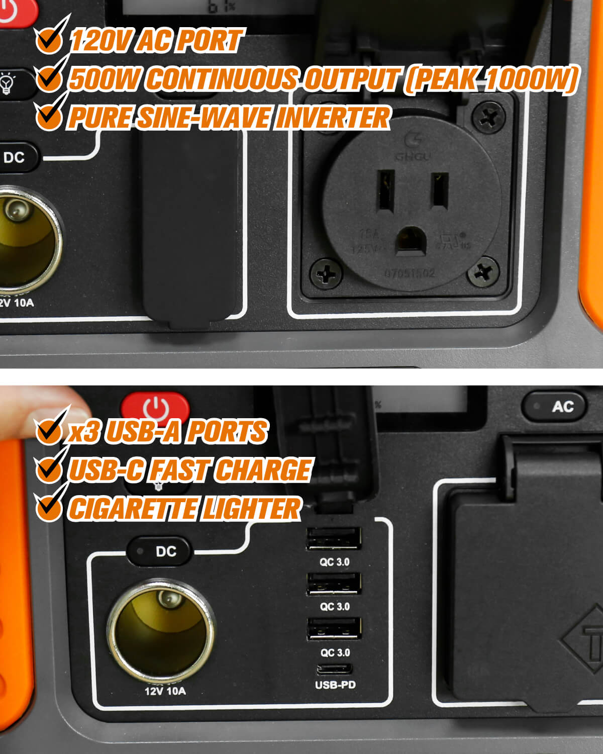 BALDR Portable Power Station, 500W Output, 288Wh Capacity, AC Outlet, USB Ports, Solar Charging Generator for Home Camping Emergency Use