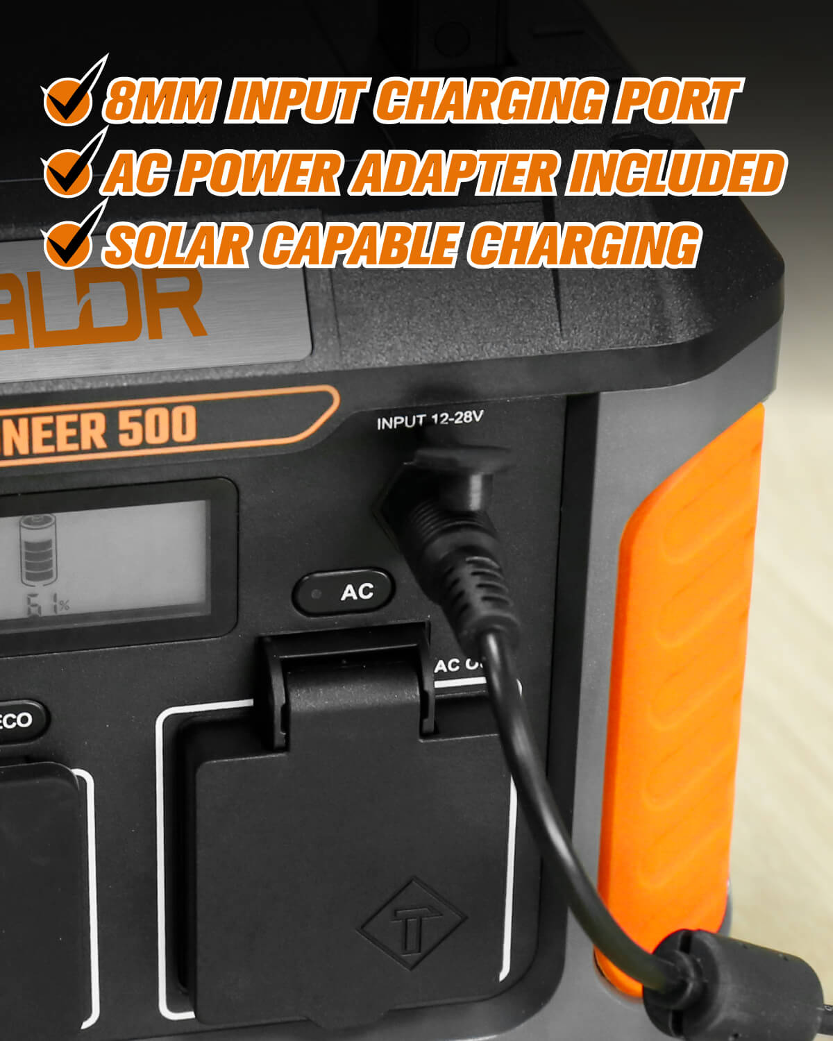 BALDR Portable Power Station, 500W Output, 288Wh Capacity, AC Outlet, USB Ports, Solar Charging Generator for Home Camping Emergency Use