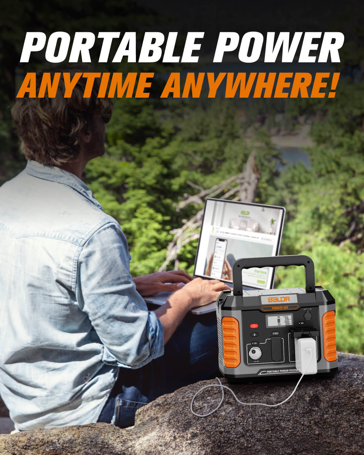 BALDR Portable Power Station, 500W Output, 288Wh Capacity, AC Outlet, USB Ports, Solar Charging Generator for Home Camping Emergency Use