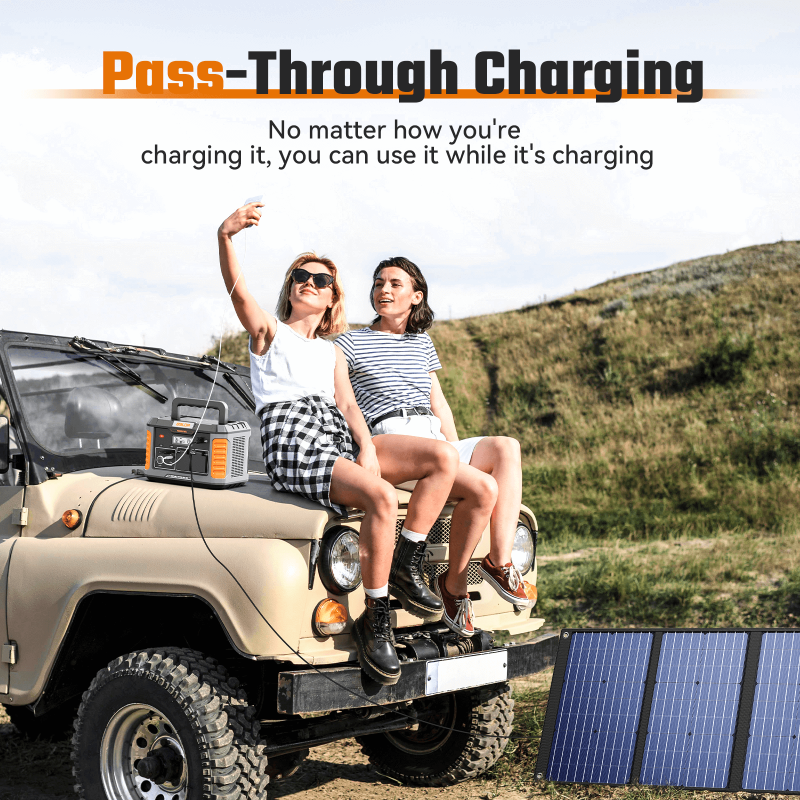 BALDR Portable Power Station, 1000W Output, 808Wh Capacity, AC Outlet, USB Ports, Solar Charging Generator for Home Camping Emergency Use