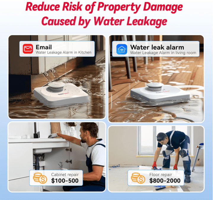 BaldrTherm Water Leak Detector 3-Pack - 100dB Alarm with Smart Alerts for Home and Basement