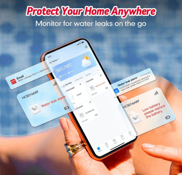 BaldrTherm Water Leak Detector 3-Pack - 100dB Alarm with Smart Alerts for Home and Basement