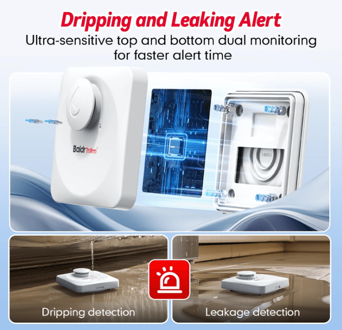BaldrTherm Water Leak Detector 3-Pack - 100dB Alarm with Smart Alerts for Home and Basement