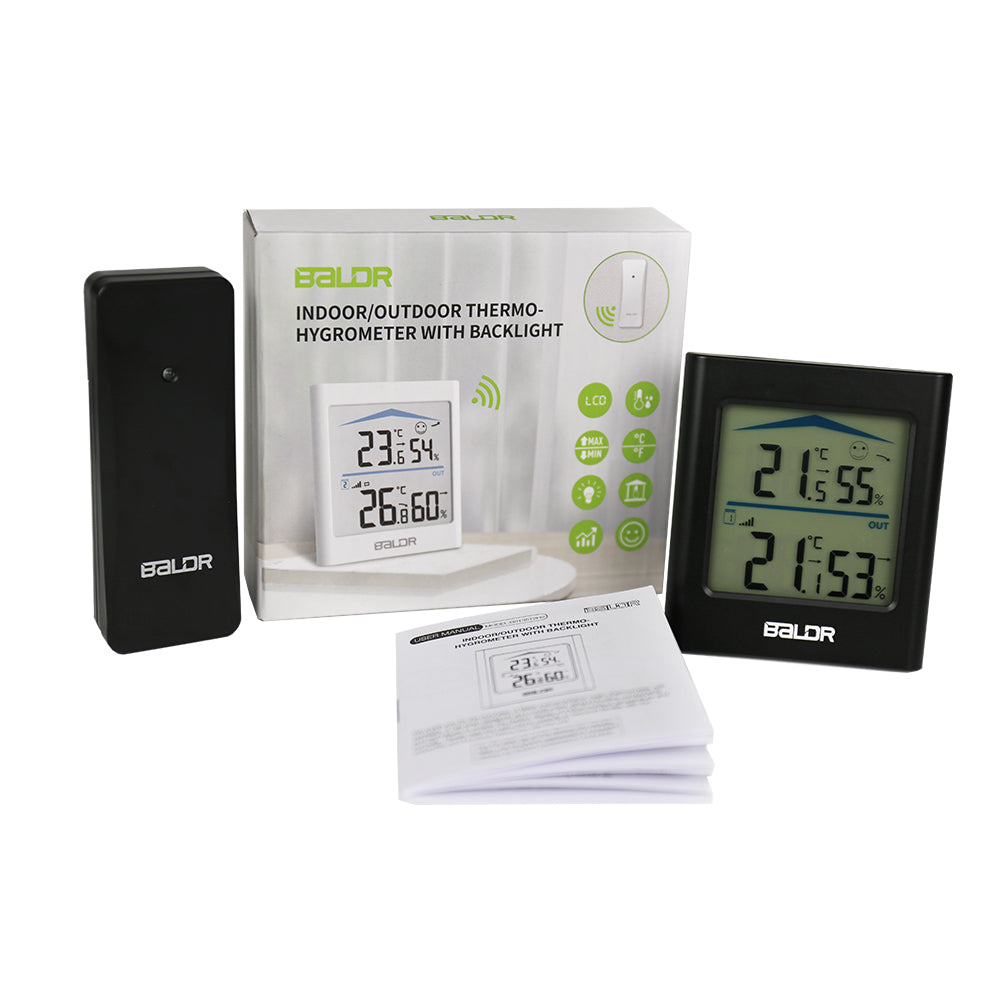 BALDR Wireless Indoor & Outdoor Thermometer Hygrometer (Black